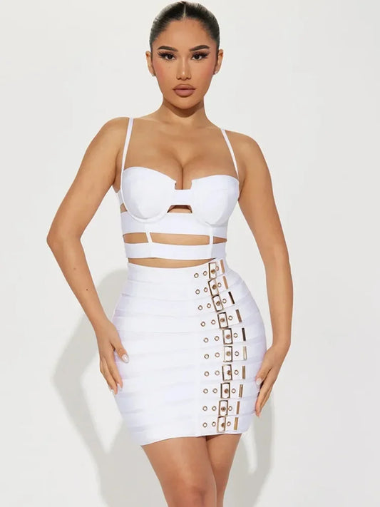 Black or White Mini Bodycon Bandage Skirt Set for Women
