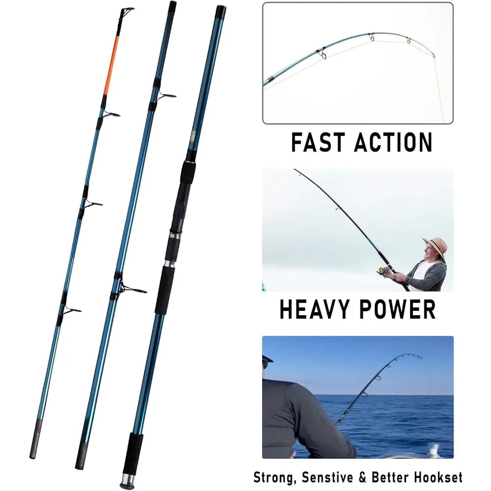 Surf Rod and Reel Combination for Saltwater Fishing with 50Lb Braided Line and Topwater Popper