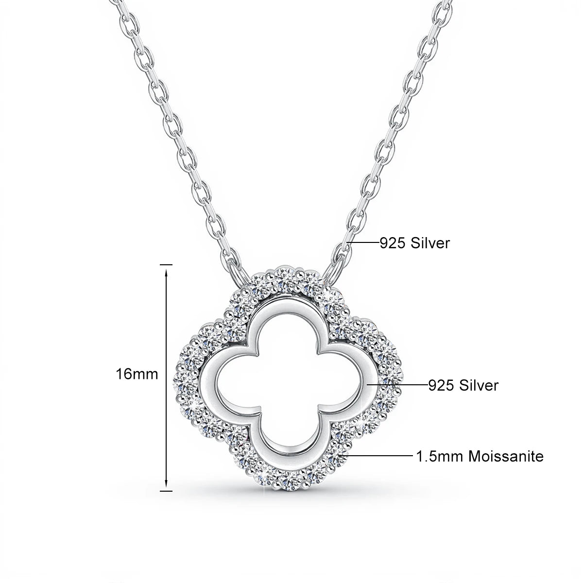 Four Leaf Clover Moissanite Diamond Pendant Necklace Gift