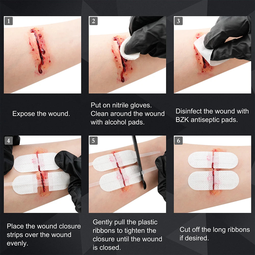 6 Piece Wound Closure Strips Kit with Disinfectant Pads and Dressings
