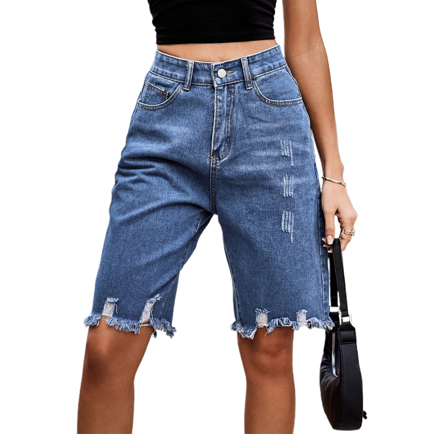 Women’s Ripped Bermuda Denim Shorts for Casual Summer Style