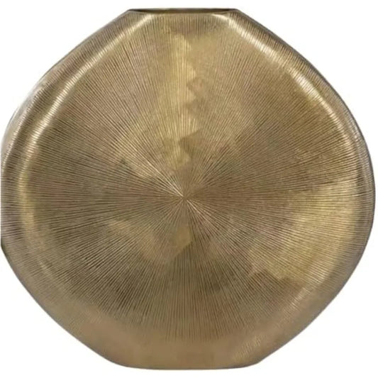 Gold Metal Decorative Flower Vase with Stylish Sunburst Design and Radiant Finish