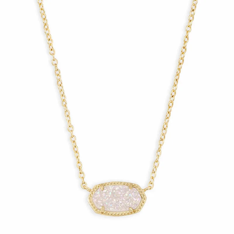 Iridescent Drusy Gemstone Natural Crystal Pendant Necklace
