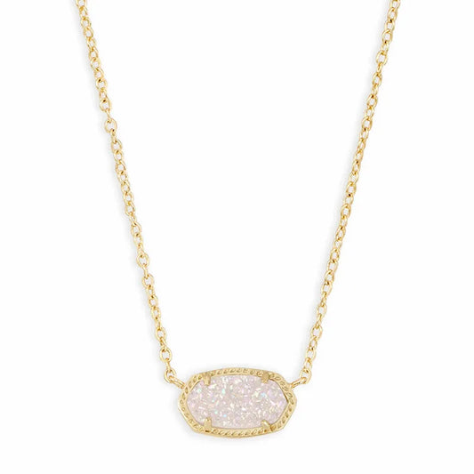 Iridescent Drusy Gemstone Natural Crystal Pendant Necklace