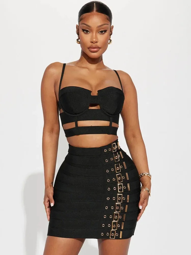 Black or White Mini Bodycon Bandage Skirt Set for Women