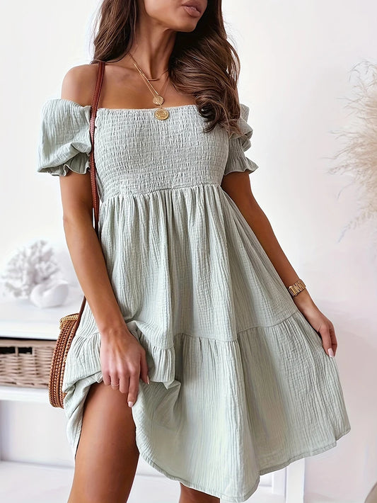 Women's Casual Off-Shoulder Dress with Ruching for Spring