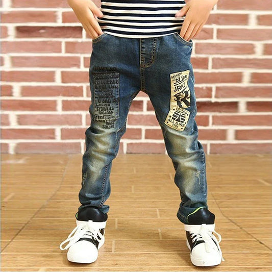 Boy Girls Trousers Casual Elastic Waist Jeans for Kids