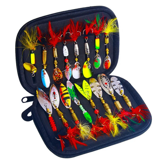 16PCS Fake Bait Spinner Lures Metal Bait Fishing Lure Kit