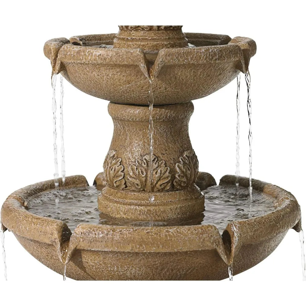 Domanico Italian Outdoor Floor Bubbler Fountain and Waterfalls 57 Inch High 3 Tiered Basins Decor for Garden Patio Backyard Deck