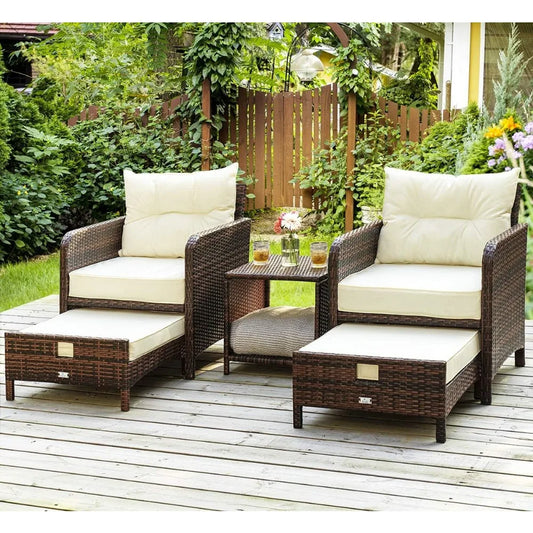Beige 5 Pieces Patio Furniture Set with Cushions and Table