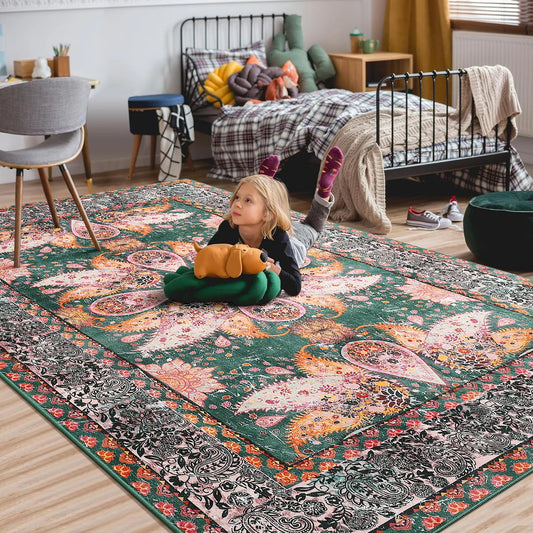 Vintage Floral Area Rug 100 Percent Polyester Anti-Slip Machine Made Indoor Outdoor Use