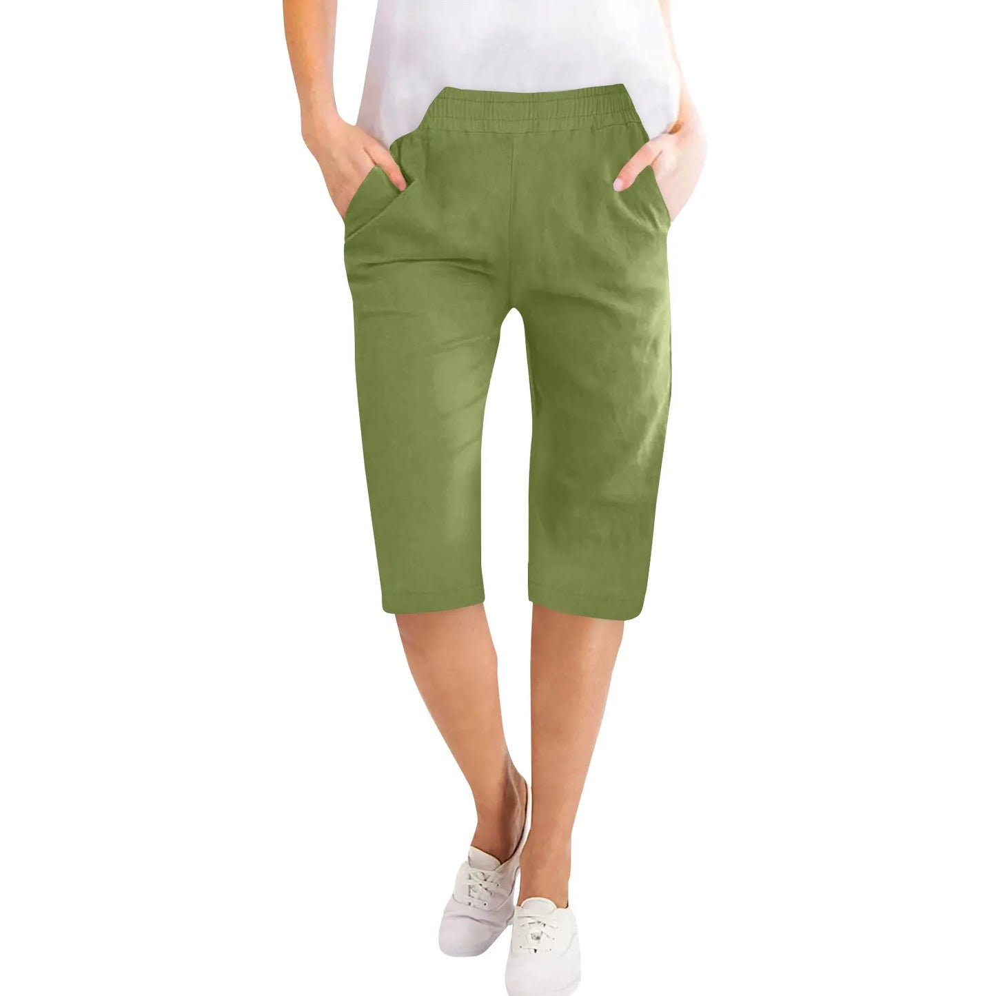 Womens Capris Cotton Linen Pants for Casual Summer Wear