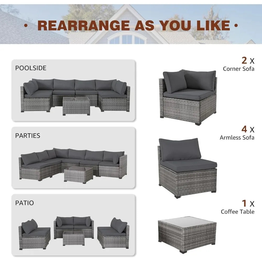 Modern Gray Rattan Wicker Patio Furniture Set for Outdoor Use