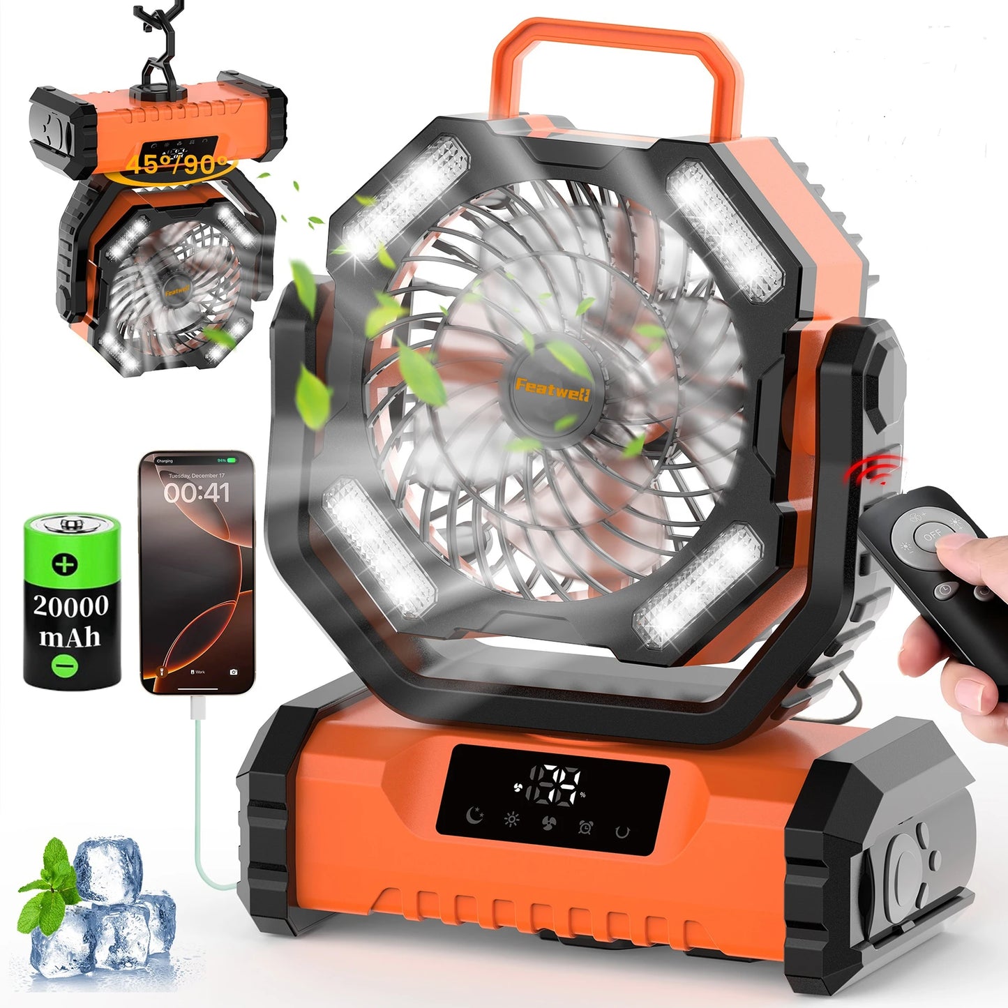 Portable LED Camping Fan with Rechargeable Battery and Light