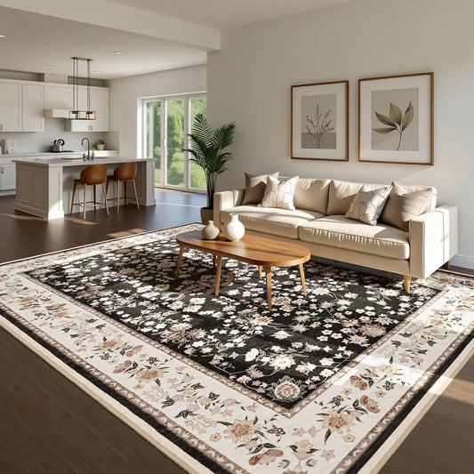 Area Washable Rug with Anti-Slip Feature for Home Indoor Use 100 Percent Polyester Machine Made Print Design