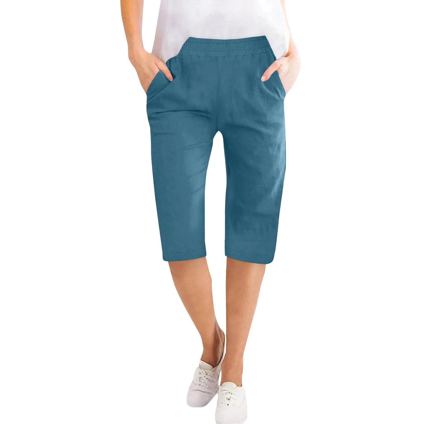 Womens Capris Cotton Linen Pants for Casual Summer Wear