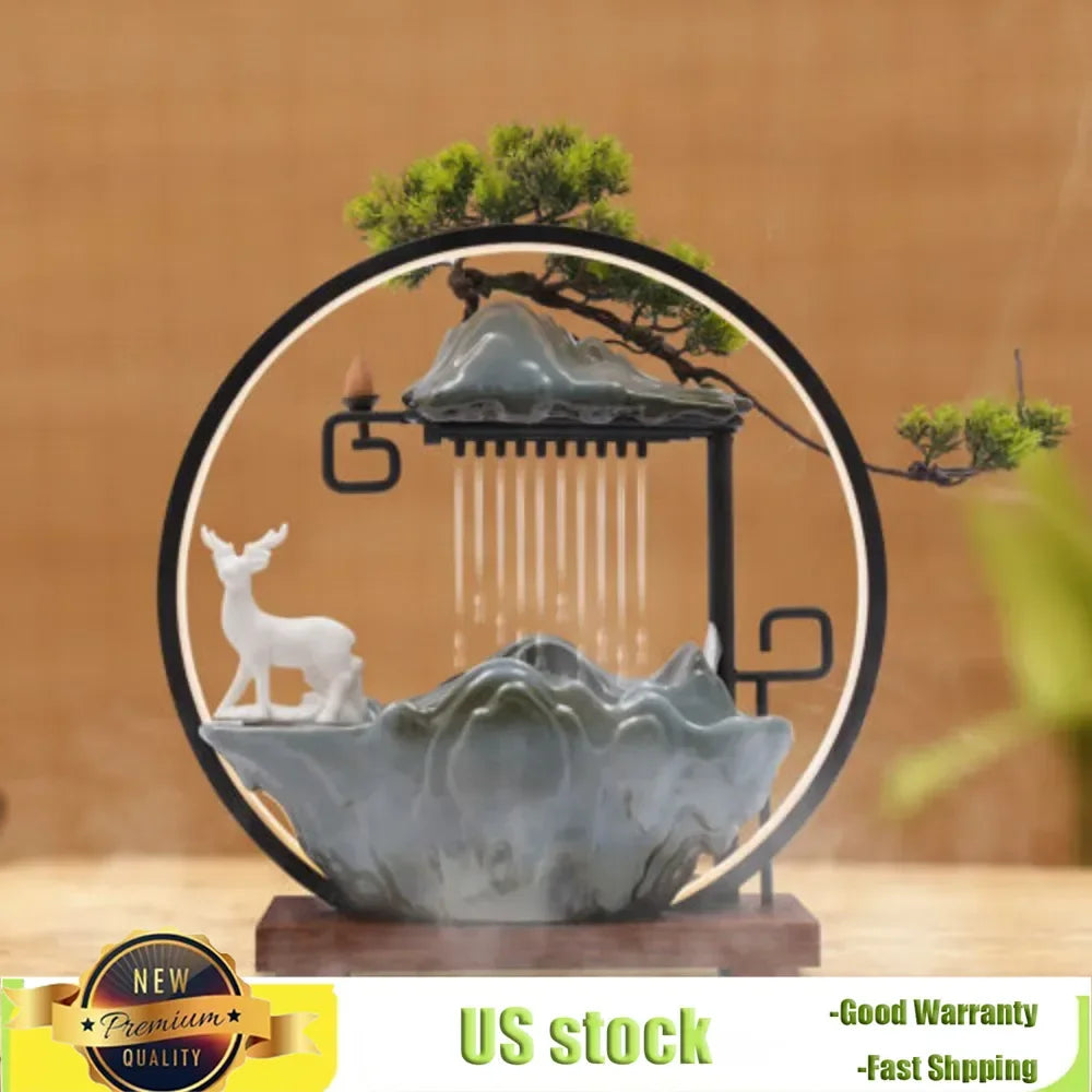 Indoor Water Fountain, Incense Burner Waterfall Decor