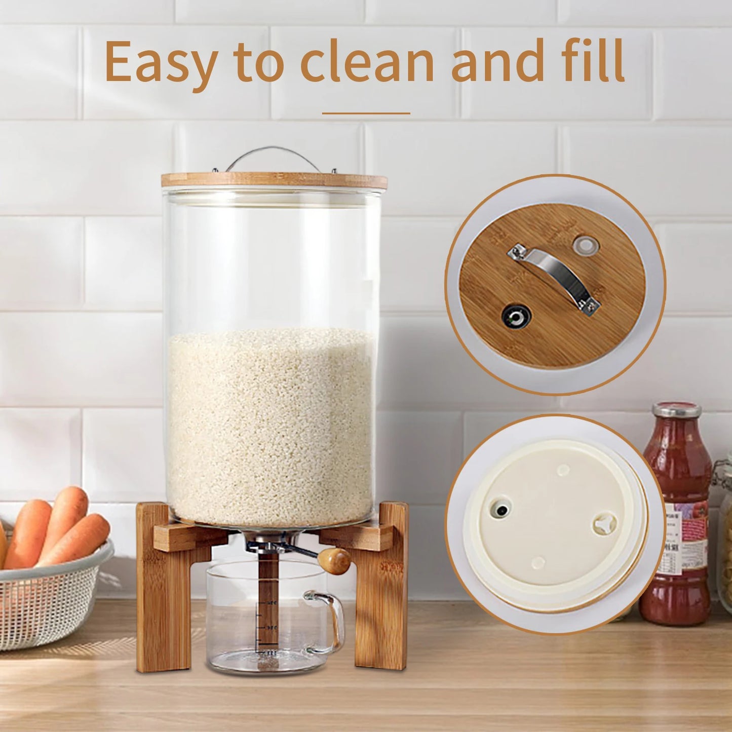 Flour And Cereal Container 5L 7.5L Rice Dispenser With Bamboo Lid