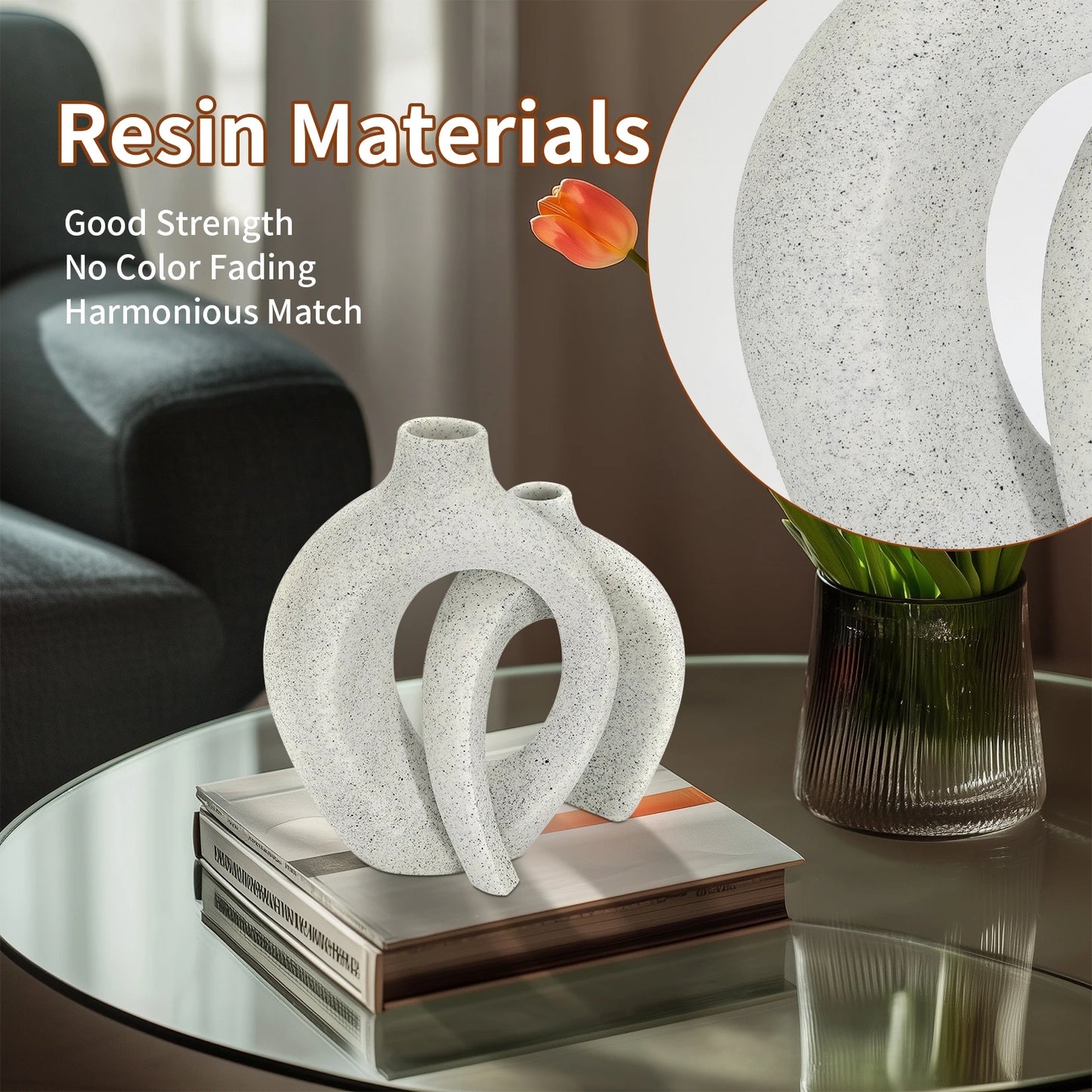 Set of 2 Decorative Hollow Table Vases Modern Resin Tabletop Decor