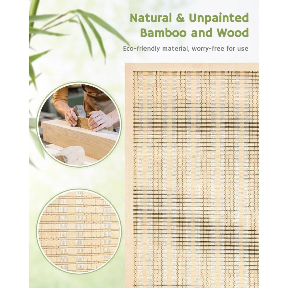 Room Divider 4 Panel Folding Privacy Screen Bamboo 6 ft Tall