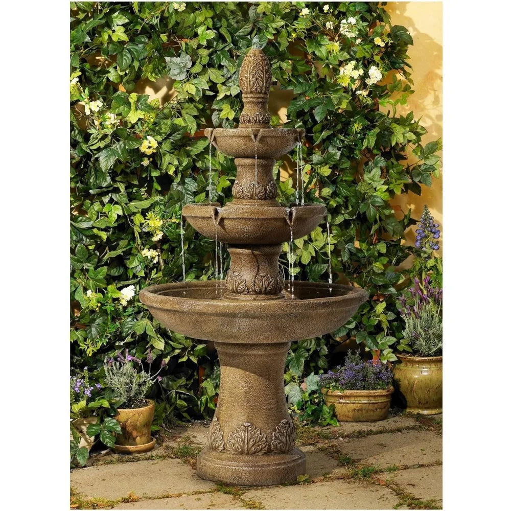Domanico Italian Outdoor Floor Bubbler Fountain and Waterfalls 57 Inch High 3 Tiered Basins Decor for Garden Patio Backyard Deck