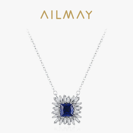 Sterling Silver Blue Zircon Necklace in Vintage Style