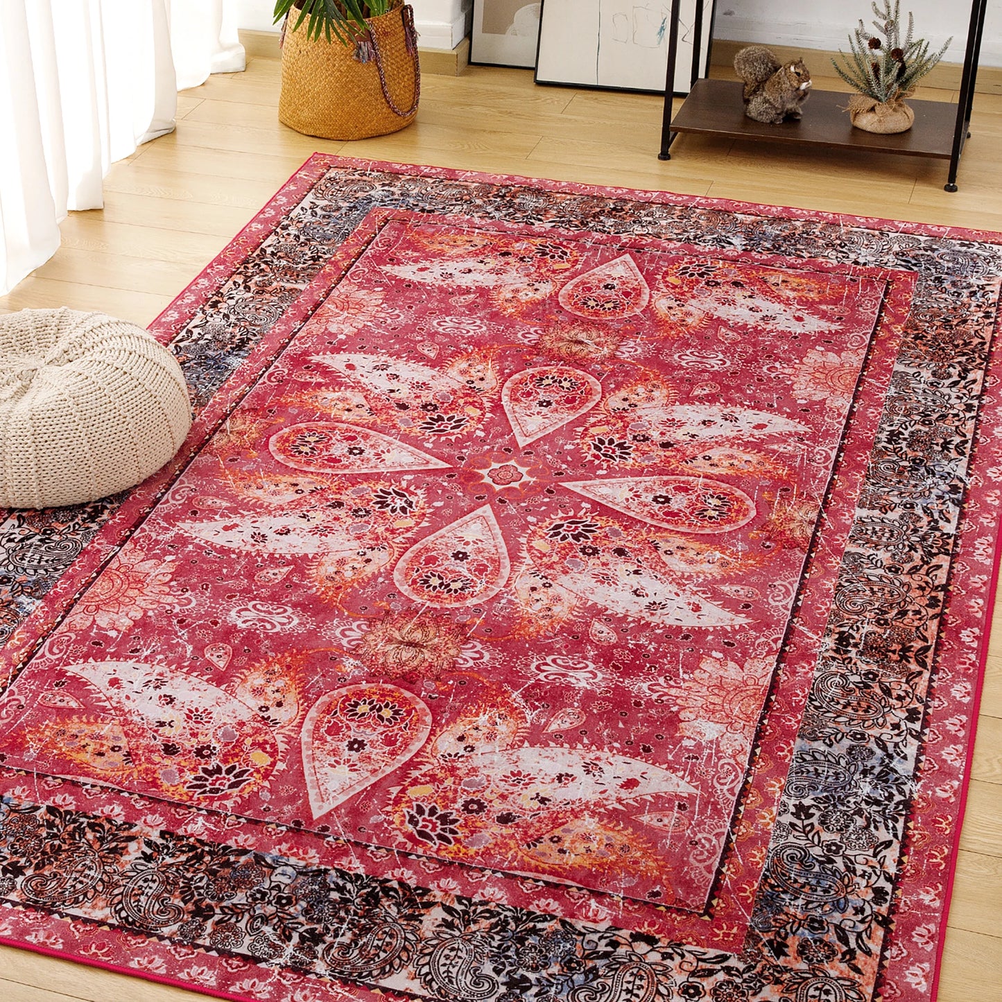 Vintage Floral Area Rug 100 Percent Polyester Anti-Slip Machine Made Indoor Outdoor Use