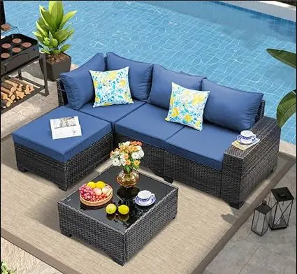 5 Pieces Outdoor Peacock L Shape Patio Furniture Set by SunloungeCo