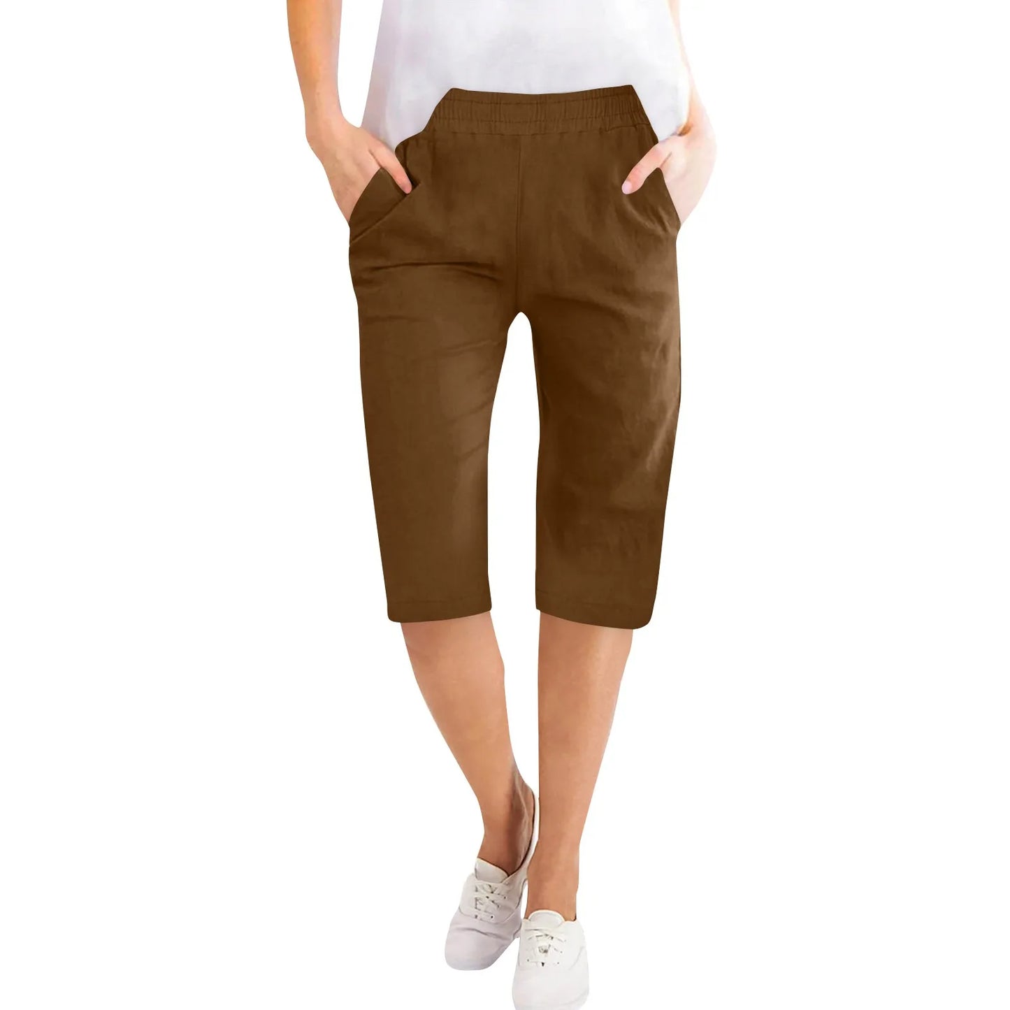 Womens Capris Cotton Linen Pants for Casual Summer Wear
