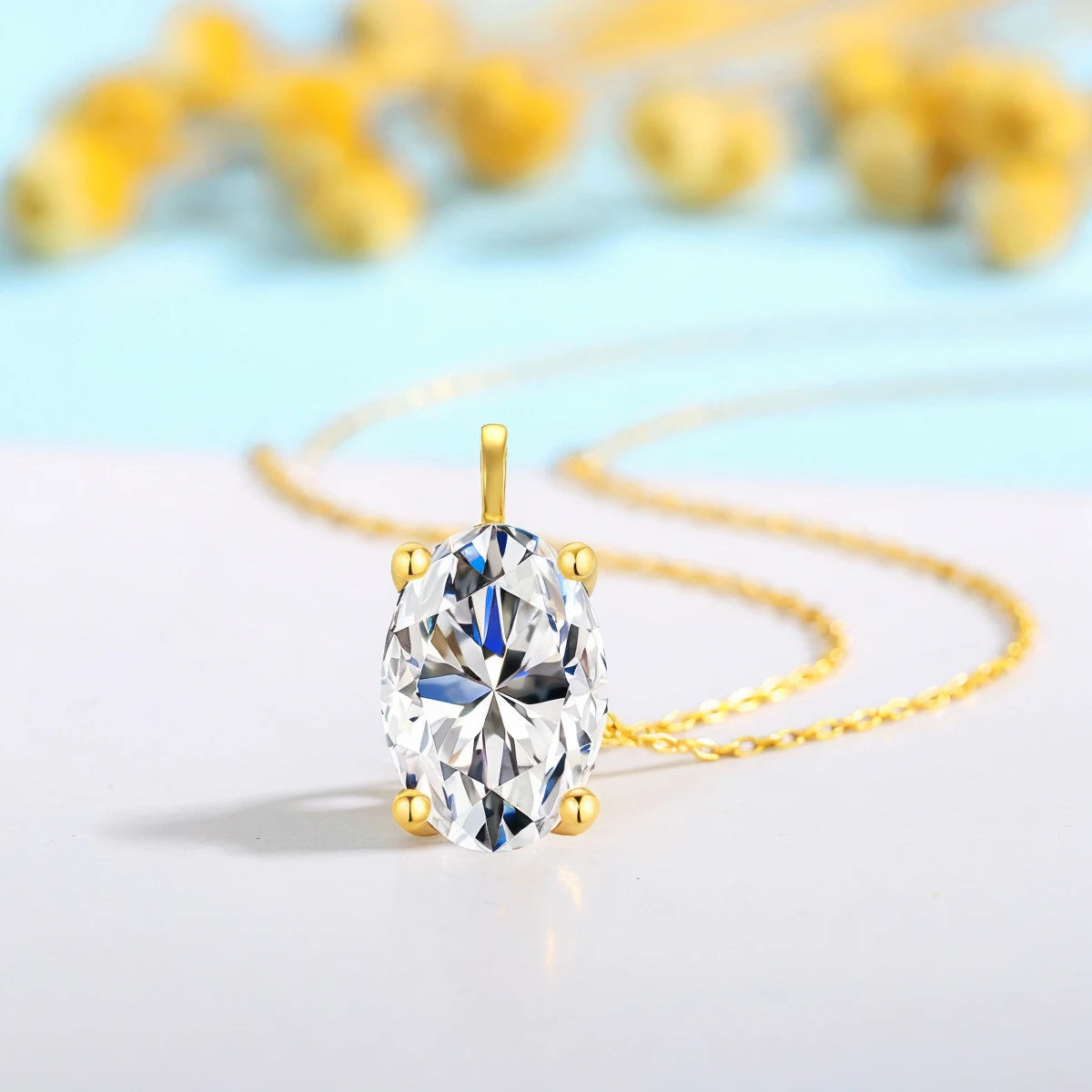 Gold Oval Cut Moissanite Pendant in 14K Yellow Gold