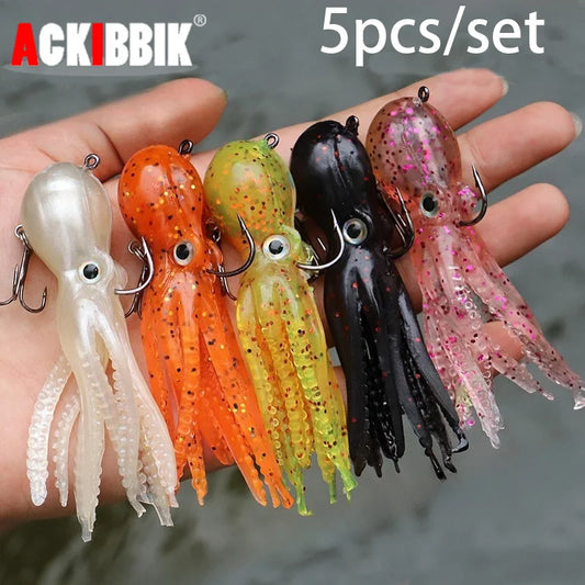 5 Pcs Saltwater Squid Fishing Lure Set Soft Bait for Ocean Lake River Fishing