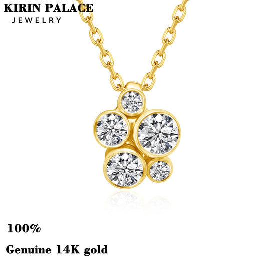 14K Hollow Pendant Necklace with Moissanite in Gold