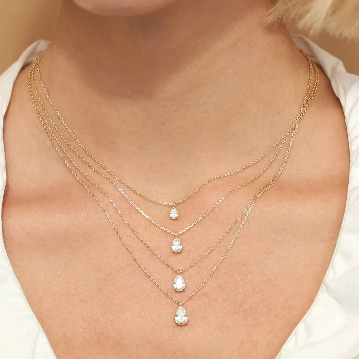 14K Gold 2CT Pear Cut Moissanite Necklace for Women