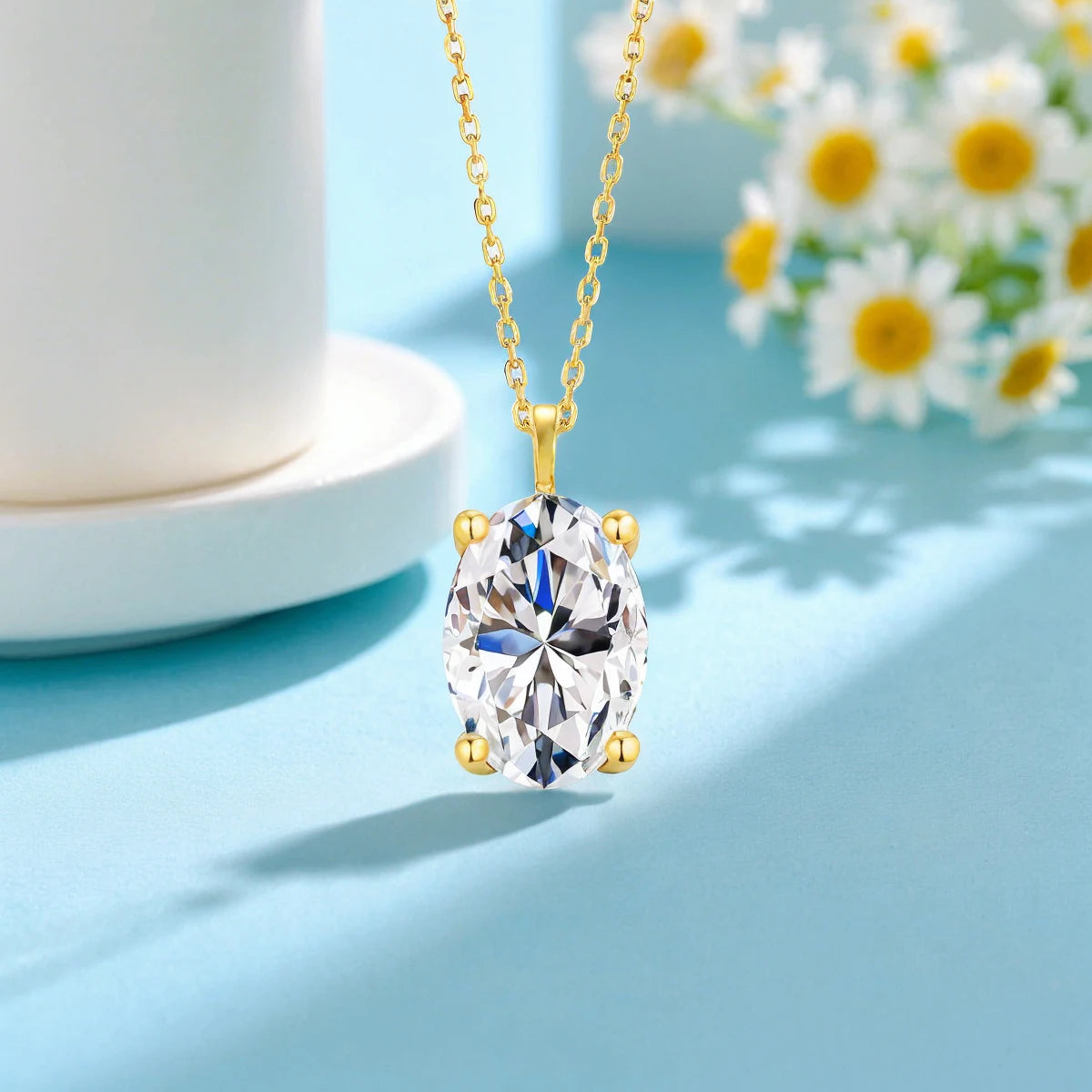 Gold Oval Cut Moissanite Pendant in 14K Yellow Gold