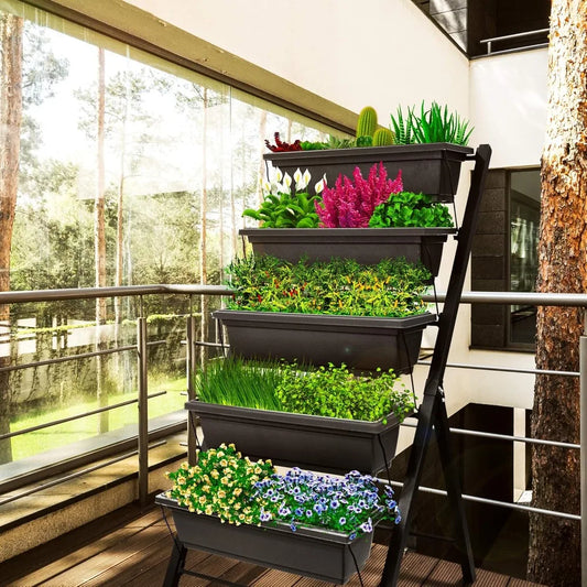 4Ft Vertical Raised Garden Bed 5 Tier Food Safe Planter Box for Indoor and Outdoor Gardening