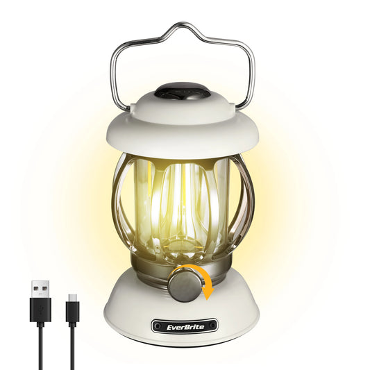 EverBrite Camping Lantern Rechargeable 4400mAh Battery Powered Retro Metal Light 3 Modes