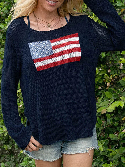 Womens Knit Sweater with O Neck Regular Fit Cotton and Polyester