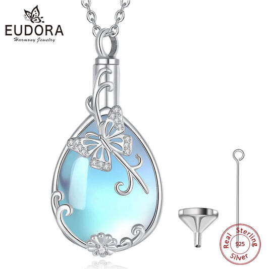 925 Sterling Silver Butterfly Flower Moonstone Pendant