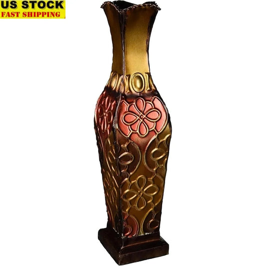 Modern Embossed Decorative Metal Vase with Curved Silhouette and Distressed Gold Finish