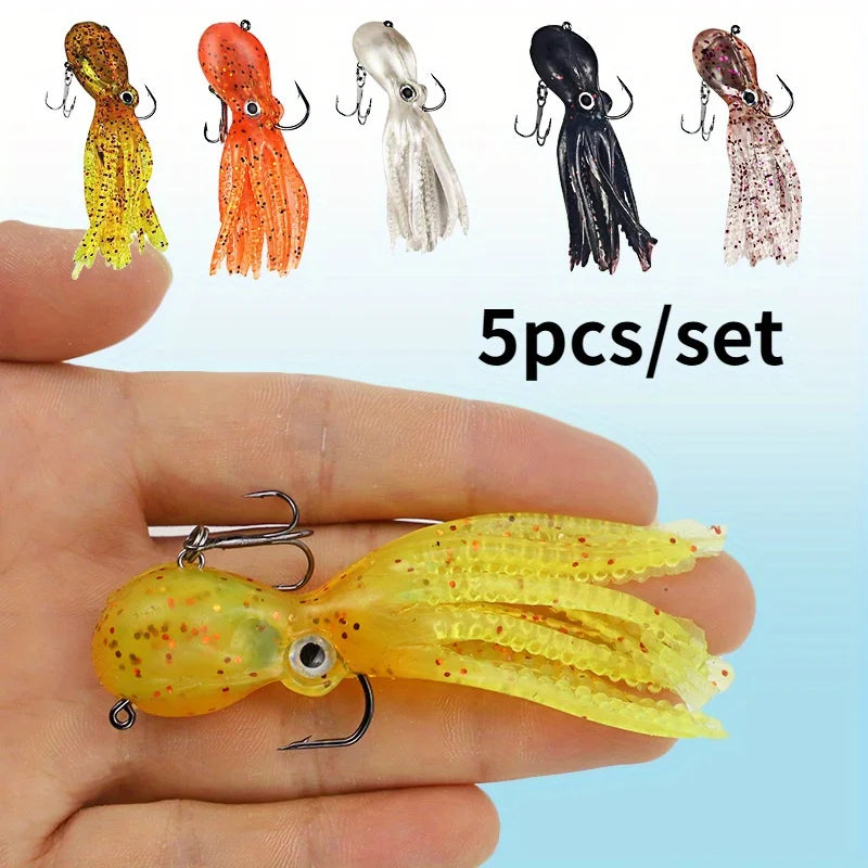 5 Pcs Saltwater Squid Fishing Lure Set Soft Bait for Ocean Lake River Fishing