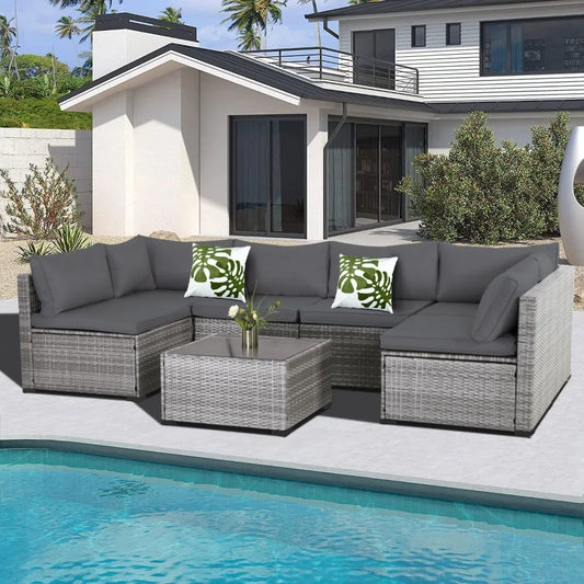 Modern Gray Rattan Wicker Patio Furniture Set for Outdoor Use