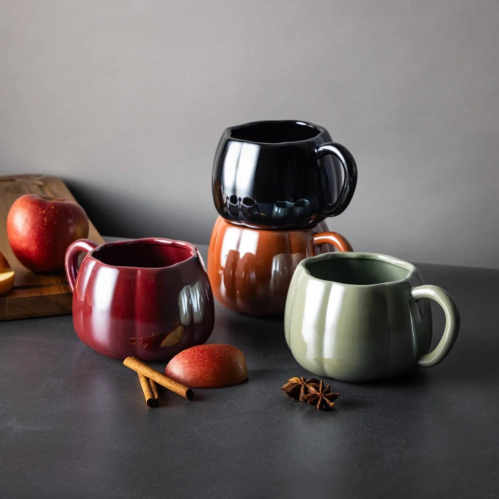 16oz Pumpkin Pearl Stoneware Coffee Mugs Set of 4 Eco-Friendly Classic Design
