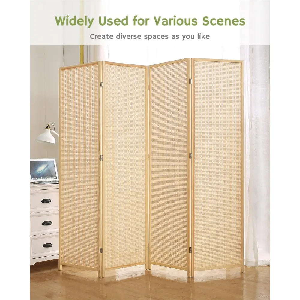 Room Divider 4 Panel Folding Privacy Screen Bamboo 6 ft Tall