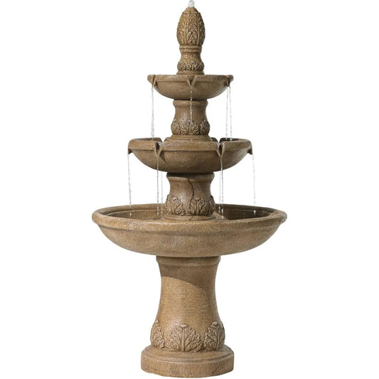 Domanico Italian Outdoor Floor Bubbler Fountain and Waterfalls 57 Inch High 3 Tiered Basins Decor for Garden Patio Backyard Deck