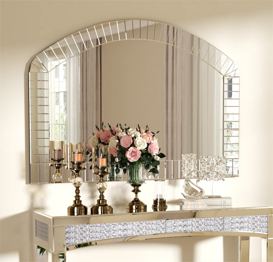 Large Silver Arched Wall Mirror Beveled Edge Glass Float