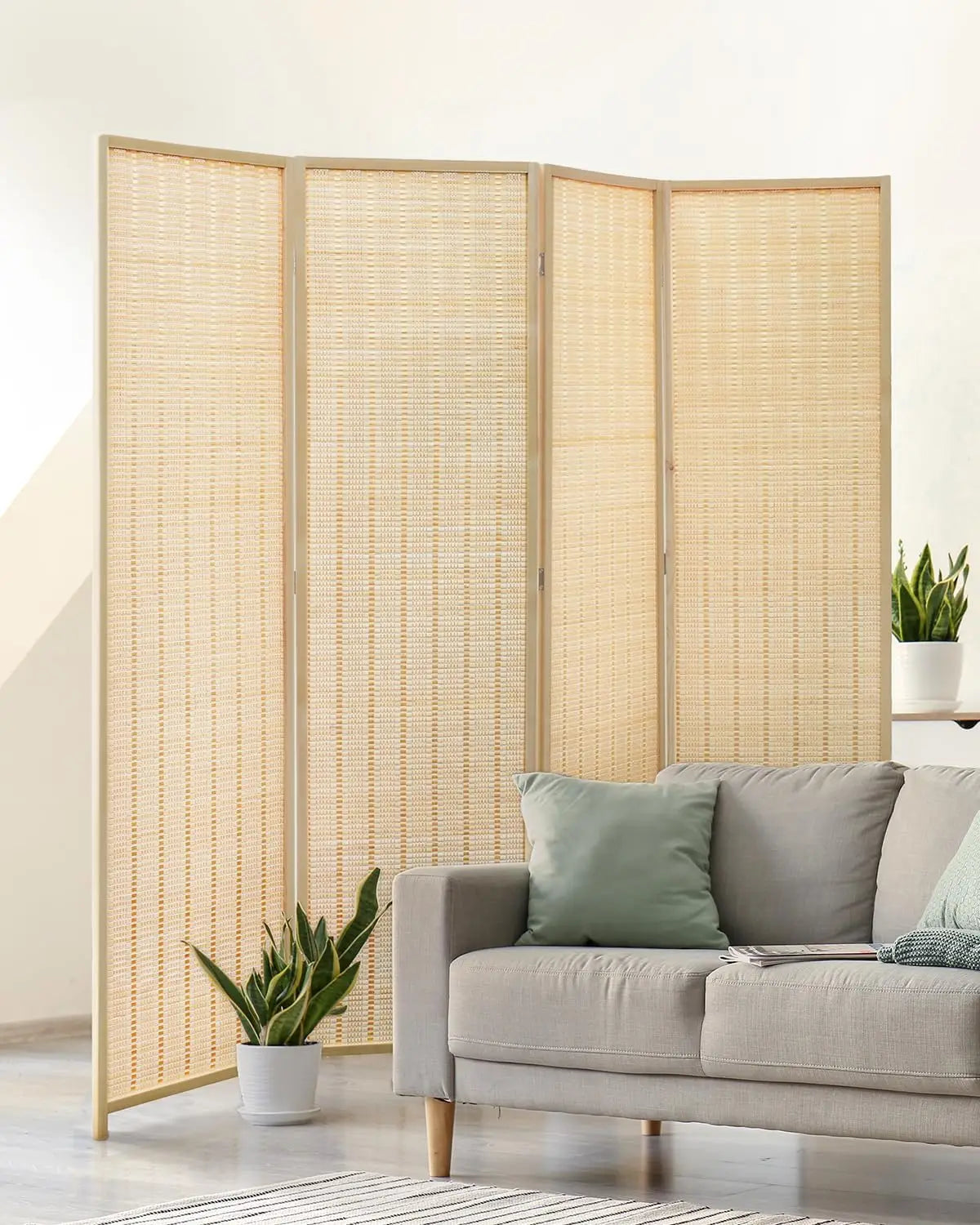 Room Divider 4 Panel Folding Privacy Screen Bamboo 6 ft Tall