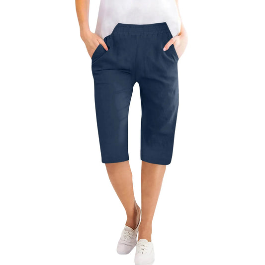 Womens Capris Cotton Linen Pants for Casual Summer Wear