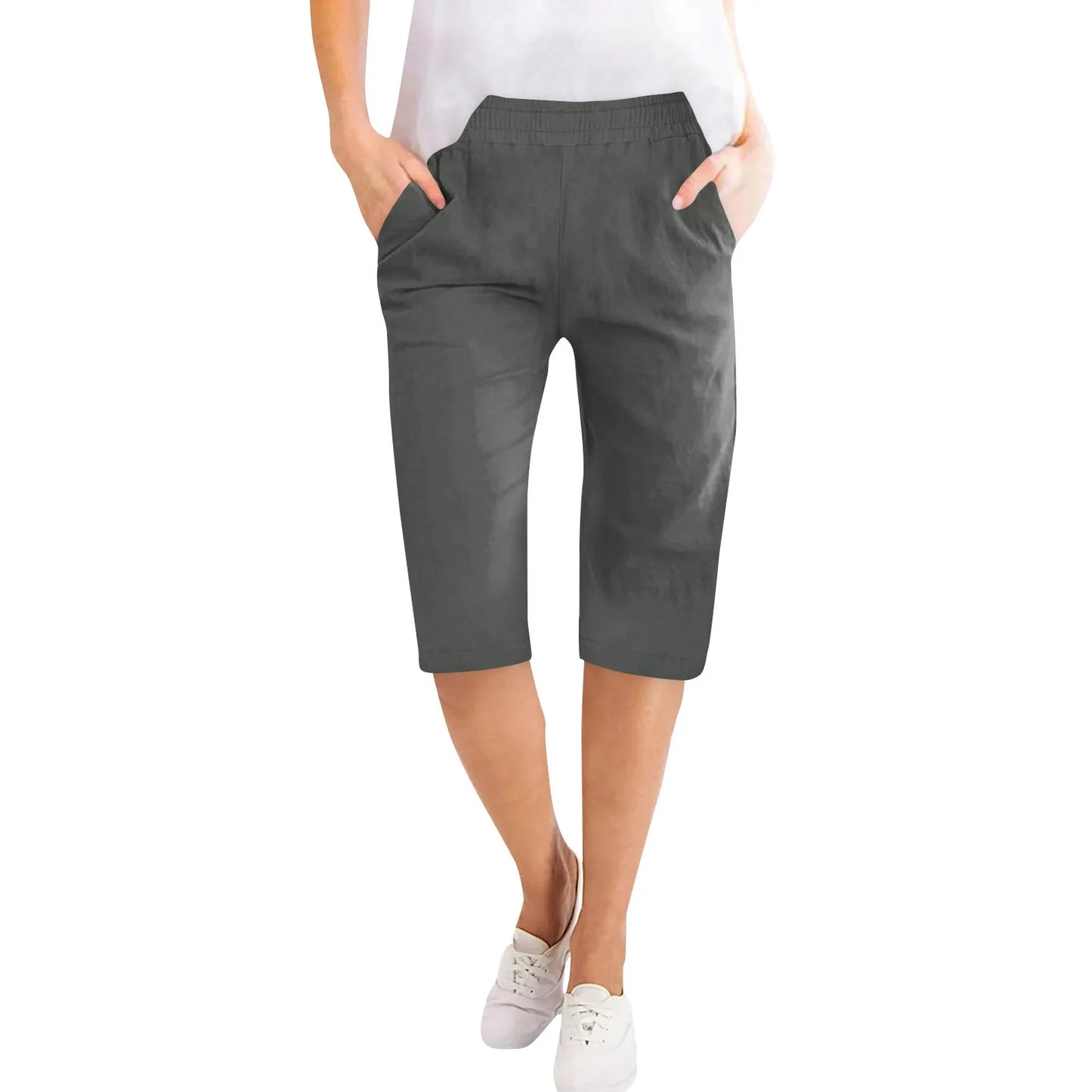 Womens Capris Cotton Linen Pants for Casual Summer Wear