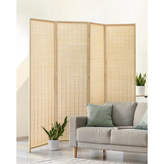 Room Divider 4 Panel Folding Privacy Screen Bamboo 6 ft Tall