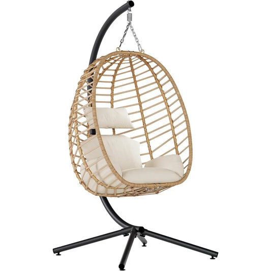 Outdoor Patio Hanging Egg Chair with PE Rattan and Alloy Steel Frame